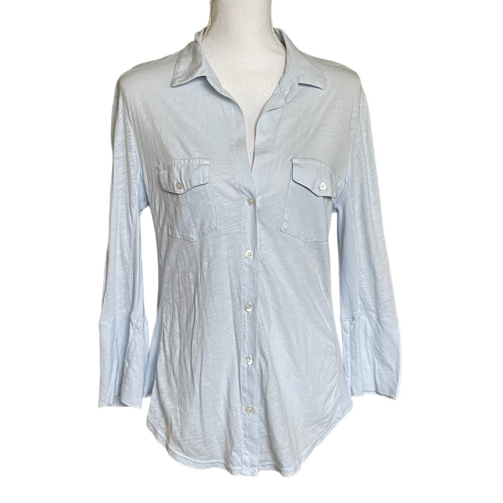 James Perse Contrast Ribbed Button Up Surplus Shirt Top